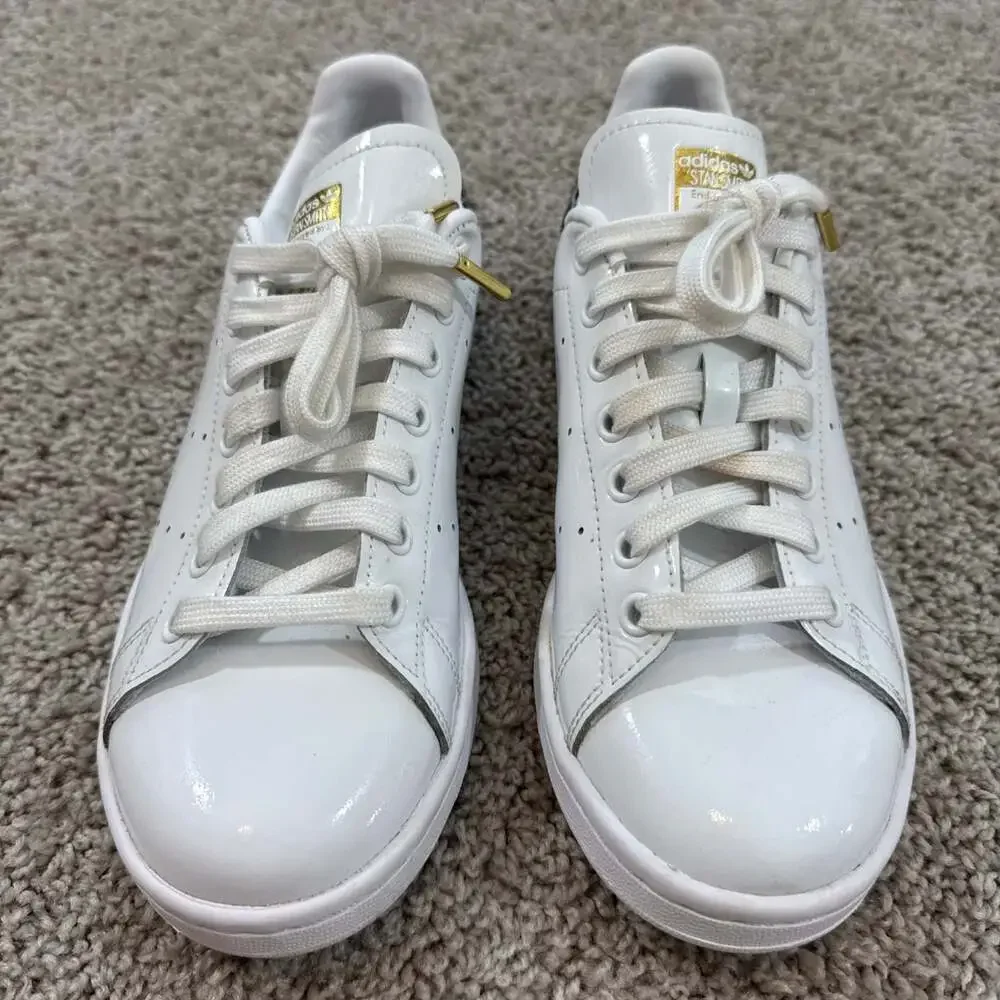 Adidas Stan Smith Womens 8 White Gold‎ Snake Heel Tab Leather Sneakers EUC